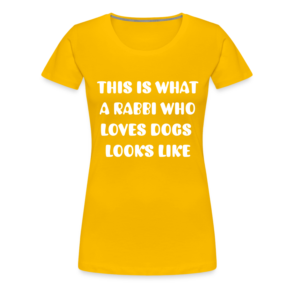 "This is What a Rabbi Who Loves Dogs Looks Like" Female T-shirt - sun yellow
